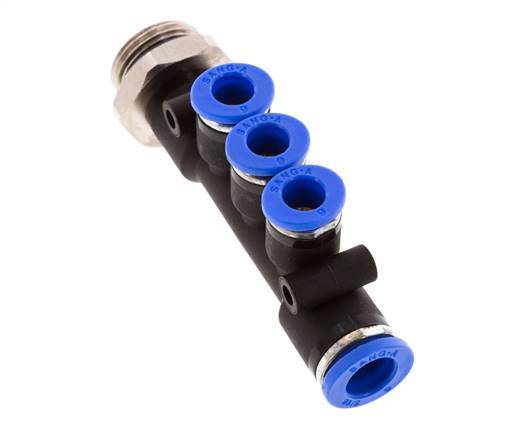 Racor rápido de 3 vías de 6mm x 8mm x G3/8'' con rosca macho Latón/PA 66 NBR Giratorio