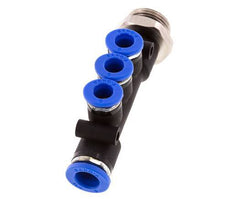 Racor rápido de 3 vías de 6mm x 8mm x G3/8'' con rosca macho Latón/PA 66 NBR Giratorio