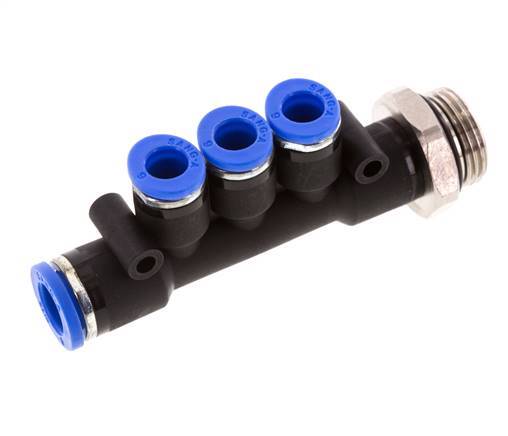 Racor rápido de 3 vías de 6mm x 8mm x G3/8'' con rosca macho Latón/PA 66 NBR Giratorio