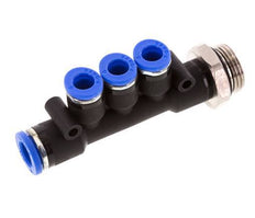 Racor rápido de 3 vías de 6mm x 8mm x G3/8'' con rosca macho Latón/PA 66 NBR Giratorio
