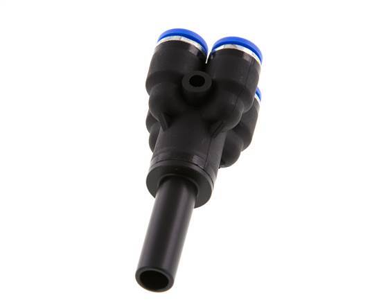 Racor de 4 vías en Y de 6 mm x 8 mm con tapón de latón/PA 66 NBR