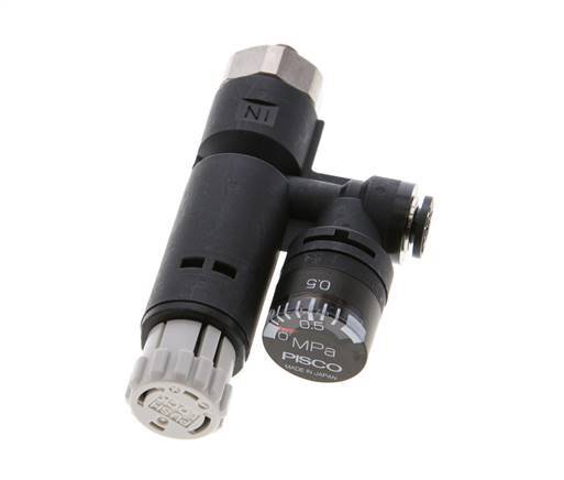Regulador de presión neumático 4mm - M5 con manómetro