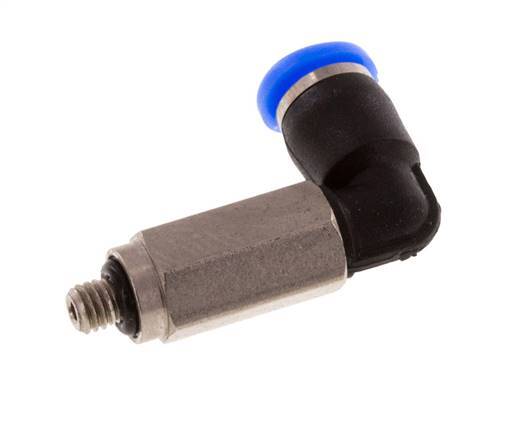 Racor de 3mm x M 3 90deg con rosca macho Acero/PBT NBR Manguito largo Giratorio Diseño compacto