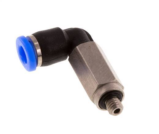 Racor de 3mm x M 3 90deg con rosca macho Acero/PBT NBR Manguito largo Giratorio Diseño compacto