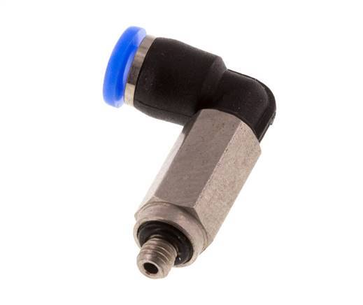 Racor de 3mm x M 3 90deg con rosca macho Acero/PBT NBR Manguito largo Giratorio Diseño compacto