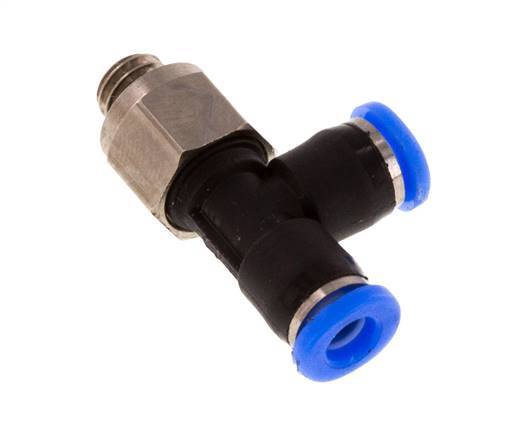 Racor en T de ángulo recto de 3 mm x M 5 con rosca macho de latón/PBT NBR Diseño compacto y giratorio [2 piezas]