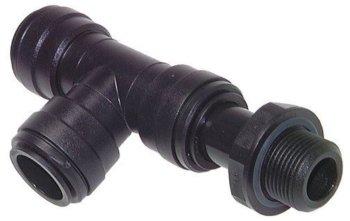 Racor en T en ángulo recto de 28mm x G3/4'' con rosca macho POM NBR FDA Giratorio