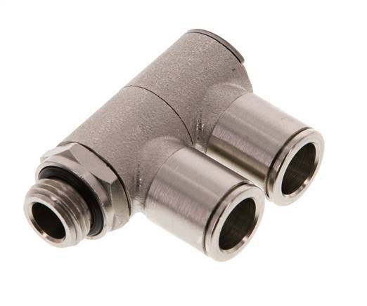 10mm x G1/4'' 2-way Manifold Push-in Fitting with Male Threads Brass NBR Rotatable