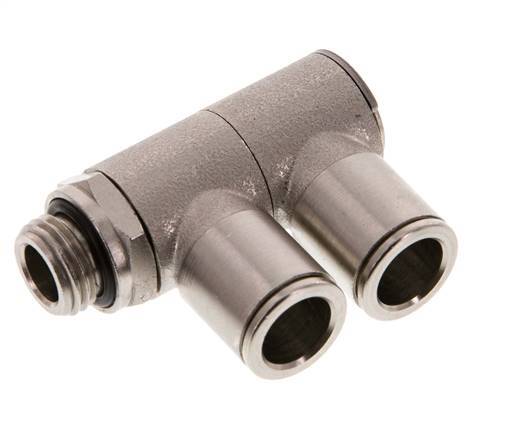 10mm x G1/4'' 2-way Manifold Push-in Fitting with Male Threads Brass NBR Rotatable