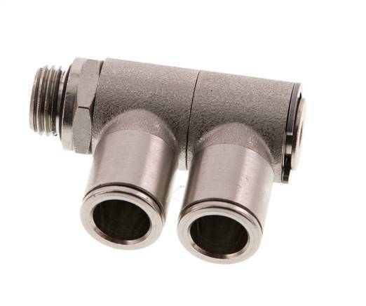 10mm x G1/4'' 2-way Manifold Push-in Fitting with Male Threads Brass NBR Rotatable