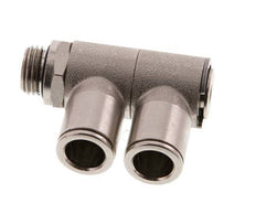 10mm x G1/4'' 2-way Manifold Push-in Fitting with Male Threads Brass NBR Rotatable