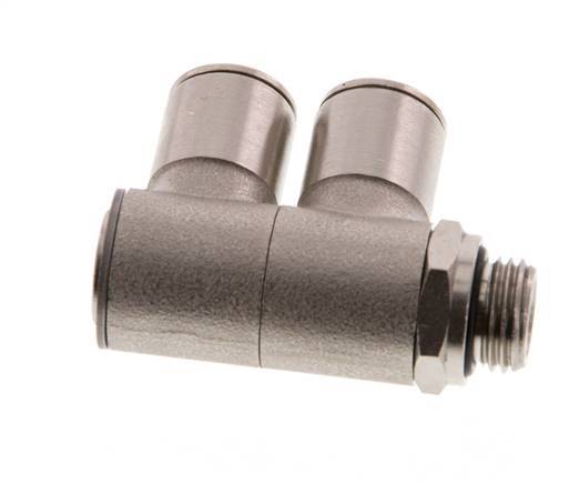 10mm x G1/4'' 2-way Manifold Push-in Fitting with Male Threads Brass NBR Rotatable