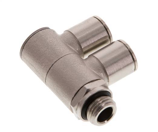 10mm x G1/4'' 2-way Manifold Push-in Fitting with Male Threads Brass NBR Rotatable