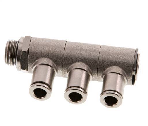 6mm x G1/4'' 3-way Manifold Push-in Fitting with Male Threads Brass NBR Rotatable