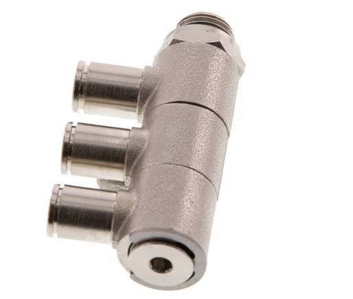 6mm x G1/4'' 3-way Manifold Push-in Fitting with Male Threads Brass NBR Rotatable