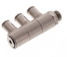 6mm x G1/4'' 3-way Manifold Push-in Fitting with Male Threads Brass NBR Rotatable