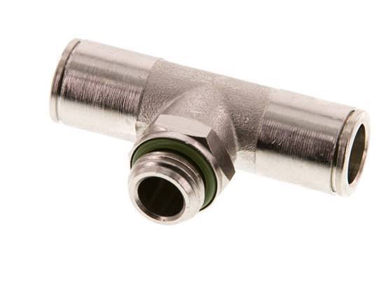 10mm x G1/4'' Inline Tee Push-in Fitting with Male Threads Brass FKM Rotatable