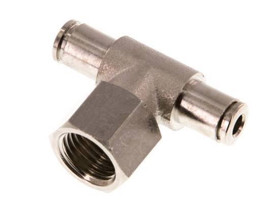 4mm x G1/4'' Inline Tee Push-in Fitting with Female Threads Brass NBR Rotatable