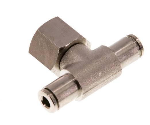 4mm x G1/4'' Inline Tee Push-in Fitting with Female Threads Brass NBR Rotatable
