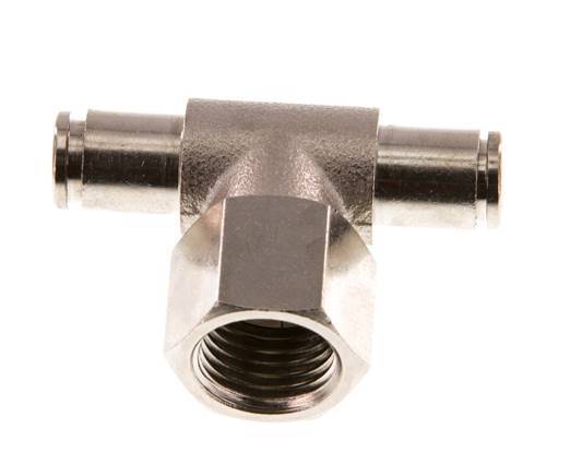 4mm x G1/4'' Inline Tee Push-in Fitting with Female Threads Brass NBR Rotatable