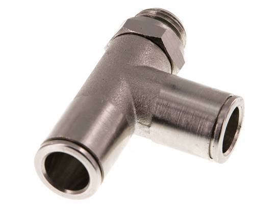 Racor en T en ángulo recto de 10 mm x G1/4'' con rosca macho de latón FKM giratorio