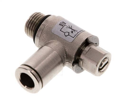 Válvula reguladora de caudal Codo de salida de contador 6 mm - G1/8'' Tornillo ranurado de latón
