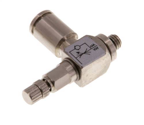 Válvula reguladora de caudal Codo de salida de contador 4 mm - Tornillo moleteado de latón M5
