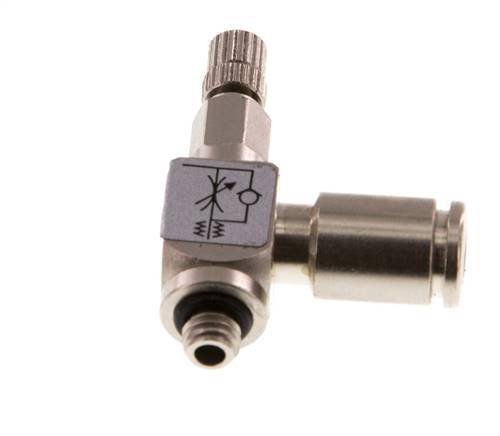 Válvula reguladora de caudal Codo de salida de contador 4 mm - Tornillo moleteado de latón M5