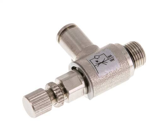 Válvula reguladora de caudal Codo de salida de contador 4 mm - G1/8'' Tornillo moleteado de latón