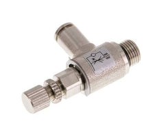 Válvula reguladora de caudal Codo de salida de contador 4 mm - G1/8'' Tornillo moleteado de latón