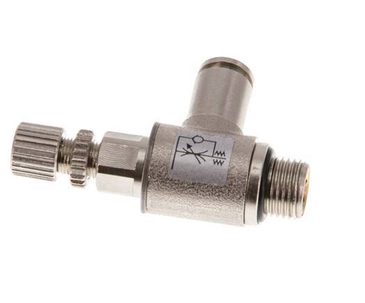 Válvula reguladora de caudal Codo de salida de contador 4 mm - G1/8'' Tornillo moleteado de latón