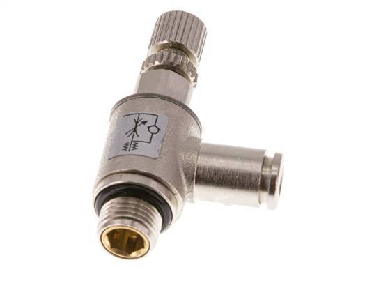 Válvula reguladora de caudal Codo de salida de contador 4 mm - G1/8'' Tornillo moleteado de latón