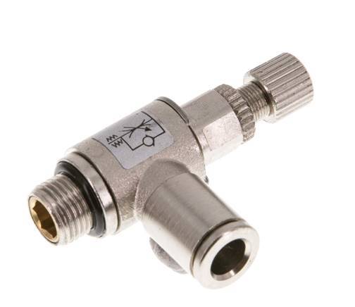 Válvula reguladora de caudal Codo de salida de contador 6 mm - G1/8'' Tornillo moleteado de latón
