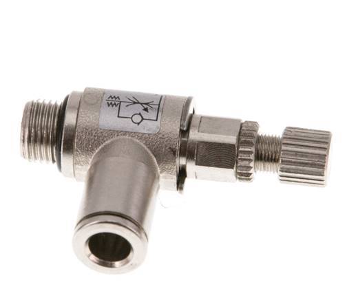 Válvula reguladora de caudal Codo de salida de contador 6 mm - G1/8'' Tornillo moleteado de latón