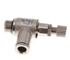 Válvula reguladora de caudal Codo de salida de contador 6 mm - G1/8'' Tornillo moleteado de latón