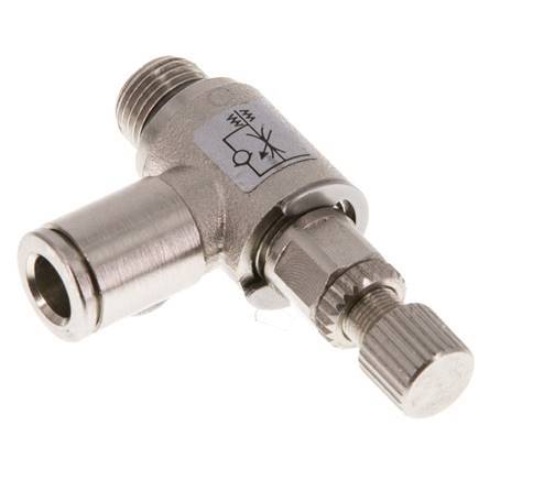 Válvula reguladora de caudal Codo de salida de contador 6 mm - G1/8'' Tornillo moleteado de latón