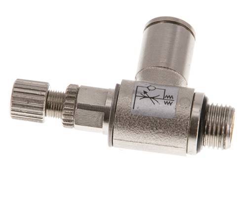 Válvula reguladora de caudal Codo de salida de contador 6 mm - G1/8'' Tornillo moleteado de latón
