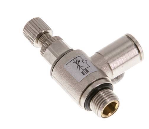 Válvula reguladora de caudal Codo de salida de contador 6 mm - G1/8'' Tornillo moleteado de latón