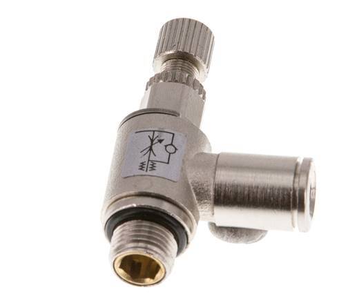 Válvula reguladora de caudal Codo de salida de contador 6 mm - G1/8'' Tornillo moleteado de latón
