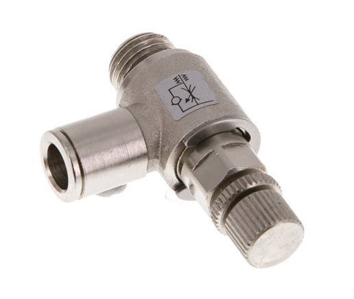 Válvula reguladora de caudal Codo de salida de contador 8 mm - G1/4'' Tornillo moleteado de latón