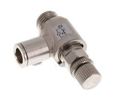Válvula reguladora de caudal Codo de salida de contador 8 mm - G1/4'' Tornillo moleteado de latón