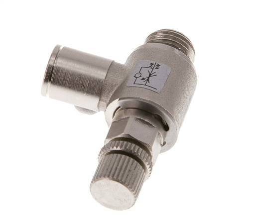 Válvula reguladora de caudal Codo de salida de contador 8 mm - G1/4'' Tornillo moleteado de latón