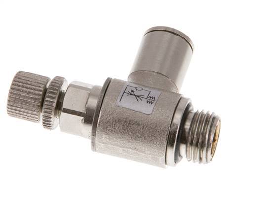 Válvula reguladora de caudal Codo de salida de contador 8 mm - G1/4'' Tornillo moleteado de latón