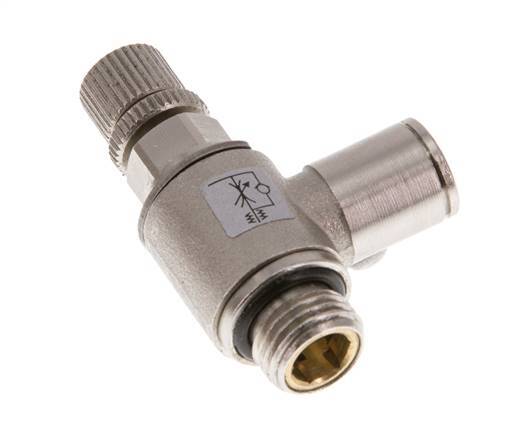 Válvula reguladora de caudal Codo de salida de contador 8 mm - G1/4'' Tornillo moleteado de latón