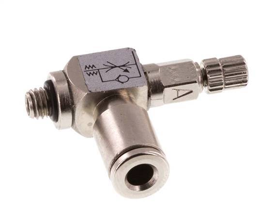 Válvula de control de flujo Codo Meter-In 4 mm - Tornillo moleteado de latón M5