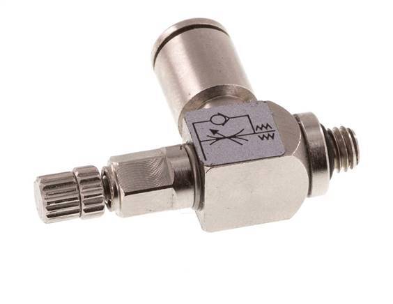Válvula de control de flujo Codo Meter-In 4 mm - Tornillo moleteado de latón M5