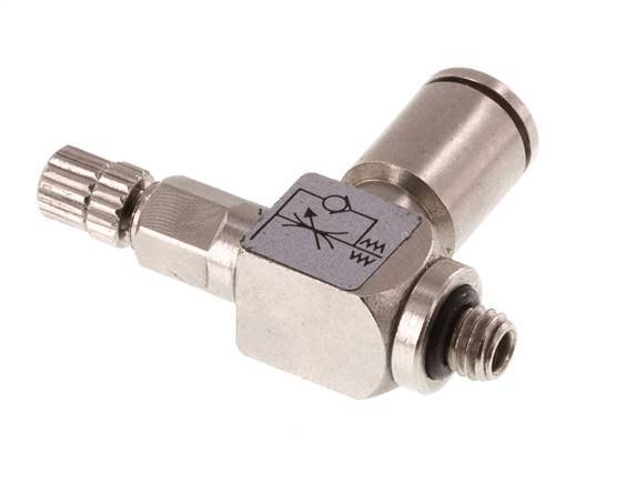 Válvula de control de flujo Codo Meter-In 4 mm - Tornillo moleteado de latón M5