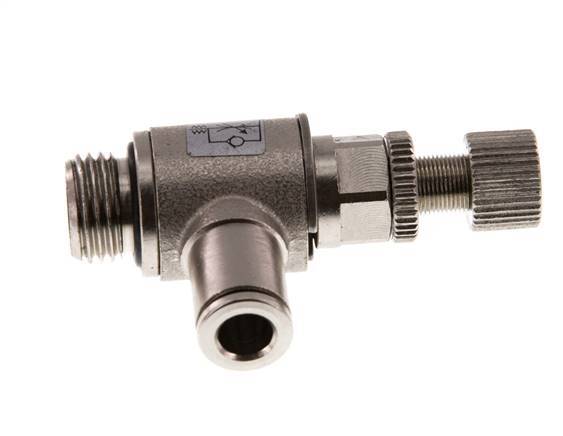 Válvula de control de flujo Codo de medición 6 mm - G1/4'' Tornillo moleteado de latón