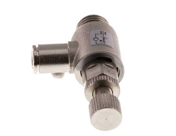 Válvula de control de flujo Codo de medición 6 mm - G1/4'' Tornillo moleteado de latón