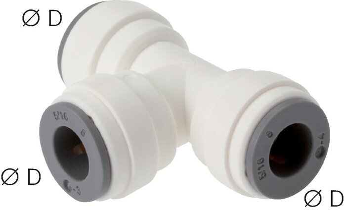 6mm Tee Push-in Fitting POM EPDM FDA [2 Pieces]